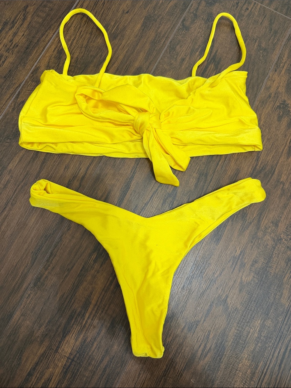 Bright Yellow Tie-Front Bikini Set